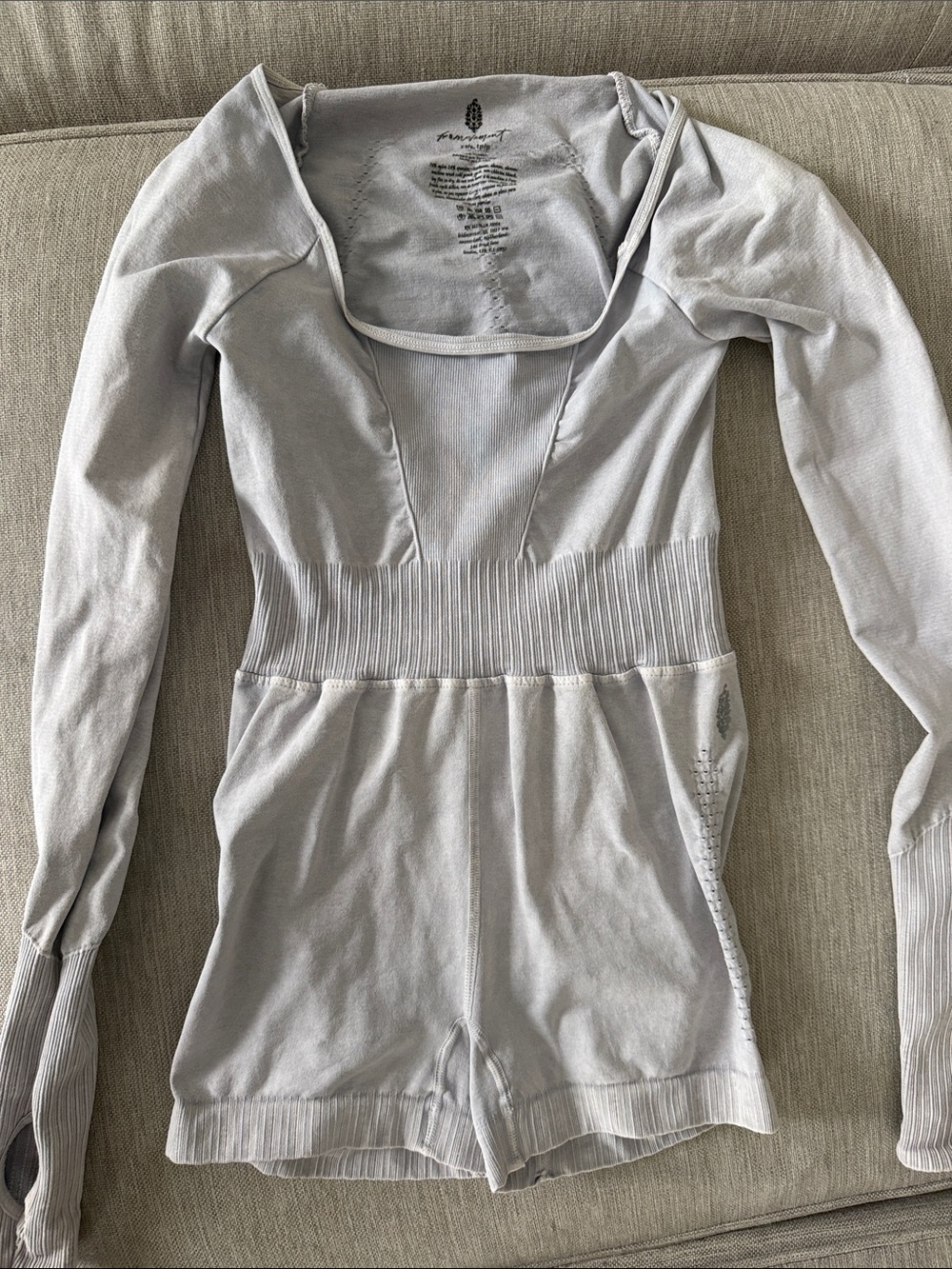 FP Movement by Free People Light Gray Long Sleeve Romper Hoodie